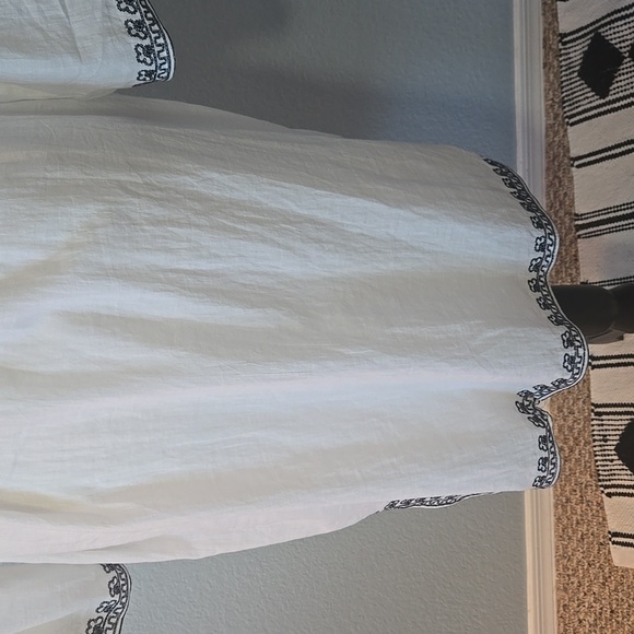 MARKET & SPRUCE 3/4 Sleeve Dress White W/ Navy Beaded & Embroidered Detail LARGE - Picture 10 of 13